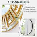 35.5"x35.5" Large Round Mirrors for Wall Decor Living Room, Gold Decorative Mirror, with Gold Geometric Pattern, Beveled Edge, for Luxury Entryway, Bedroom and Bathroom