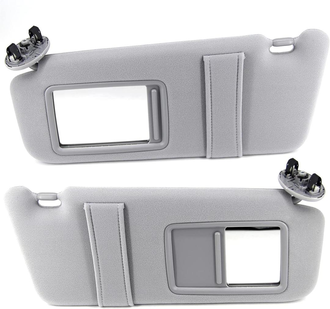 Pair Sun Visor Left Driver Right Passenger Side Compatible with 2007 2008 2009 2010 2011 Toyota Camry Hybrid Without Sunroof and Light (Gray)