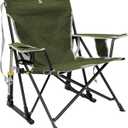 GCI Outdoor Kickback Rocker Camping Chair | Portable Folding Rocking Chair with Durable Armrests, Drink Holder & Relaxed Lowered Seat for Comfort  Loden Green