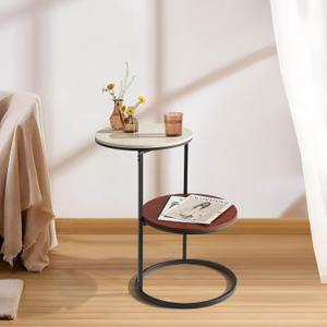 End Table, Boho Side Table with Storage Shelf, 42D x 42W x 60H centimetres