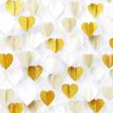 White-Gold Champagne Gold 3D-Heart Garland - 39Ft Christmas Wedding Engagement Hanging Decoration Streamers Banner,Bachelorette Neutral Baby Bridal Shower Valentines Party Decor Ouruola