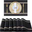 FAVE Placemats Set of 6 Black Placemats Woven with Golden Thread Durable and Wipeable Vinyl Placemat Set of 6 for Wedding, Banquet, Birthday, Party, Restaurant DecorationsBlack (12"x18"-6PCS)