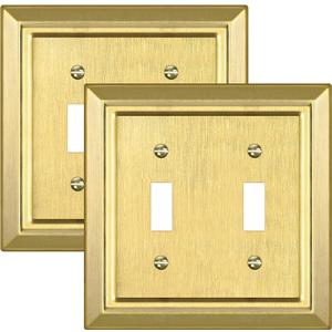 Metal Wall Plate for Electrical Outlets, Decorative Brass Gold Switch Plates Outlet Cover, Light Switch Cover Plate, 2-Gang Wall Plates (Double Toggle, 2 Pack)