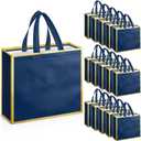 Sweetude 16 Pcs Reusable Gift Bags with Handles Valentine's Day Non Woven Reusable Goodie Gift Tote Bags for Shopping Retail Wedding Birthday Holiday Party Favor (Blue Gold, 12 x 4.7 x 11 Inch)