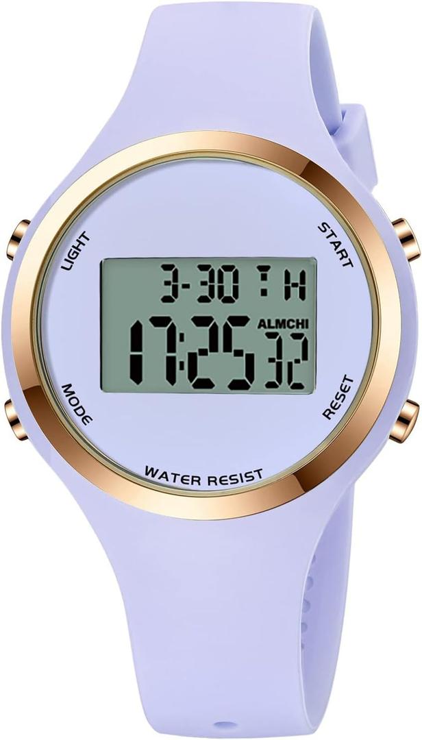 XCZAP Outdoor Sport Watches Alarm Clock 5Bar Waterproof LED Digital Watch (All Light Purple)