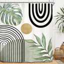 Miyotaa Abstract Light Sage Green Shower Curtain Set 60Wx71H Inches Minimalist Aesthetic Modern Contemporary Plant Leaves Neutral Monstera Mid Century Waterproof Bathroom Curtain with 12 Hooks