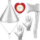 CICOCI 4 PCS Silver Funnel Hat Axe Gloves Set Halloween Costume Tin Costume Accessories for Adult Cosplay Party