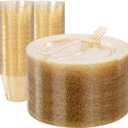 WELLIFE 150PCS Gold Plastic Plates  Gold Glitter Disposable Dinnerware Set for 50 Guests (7.5" Dessert Plates), Includes 50 Plates, 50 Cups & 50 Forks for Wedding & Birthday Party Tableware