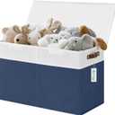 Bagnizer Large Toy Storage Box with Lids, Collapsible Sturdy Baby Storage Organizer Chest Bin Basket for Kids, Boys, Girls, Playroom, Nursery, Bedroom, Closet 25"x13"x16" (Navy Blue and White)