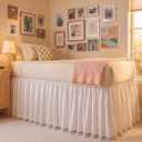 Fanfanwin Dorm Room Bed Skirt Twin XL 36 Inch Drop Extra Long Bedskirt White Boho with Tassel Washable Elastic Dust Ruffle Back to School Student Gifts for College High School Bedroom Supplies Fabric