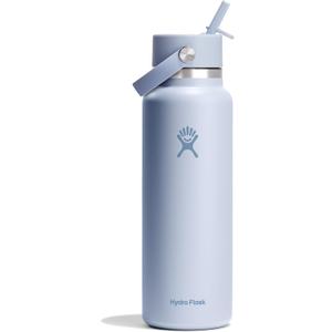 Hydro Flask Water Bottle - Insulated Stainless Steel - Wide Mouth Flex Straw Lid, Non Spill, Leakproof and Refillable in 40 Oz Surf Blue
