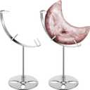 Moxweyeni 2 Pcs Crystal Moon Stand Adjustable Metal Crystal Display Holder Moon Shaped Small Display Easel Stands for Gemstones Geodes Mineral Agate Home Office Decor (Silver)