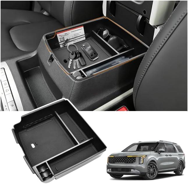 Center Console Organizer for 2022-2026 Kia Carnival (LX/LXS/EX/SX/SX Prestige) Console Tray Kia Carnival 2022-2026 Accessories Armrest Storage Box with Coins Holder
