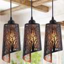 Industrial Black Pendant Light Fixture Vintage Mini Black Pendant Lighting with Gold Finish Rustic Hollow-Carved Small Pendant Light for Kitchen Island, Dining Room, Bedroom, 3 Pack