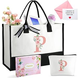 TRSODD Birthday Gifts for Women Mothers Day Gifts for Mom Wife Grandma Daughter Sister Friends Female Tote Bag and Makeup Bag Set P