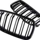 Front Bumper Kidney Grille, Pair Gloss Black Grill Double Line Compatible with 2009-2011 BMW E90 328i 318i 320i 323i 325i 330i 335i