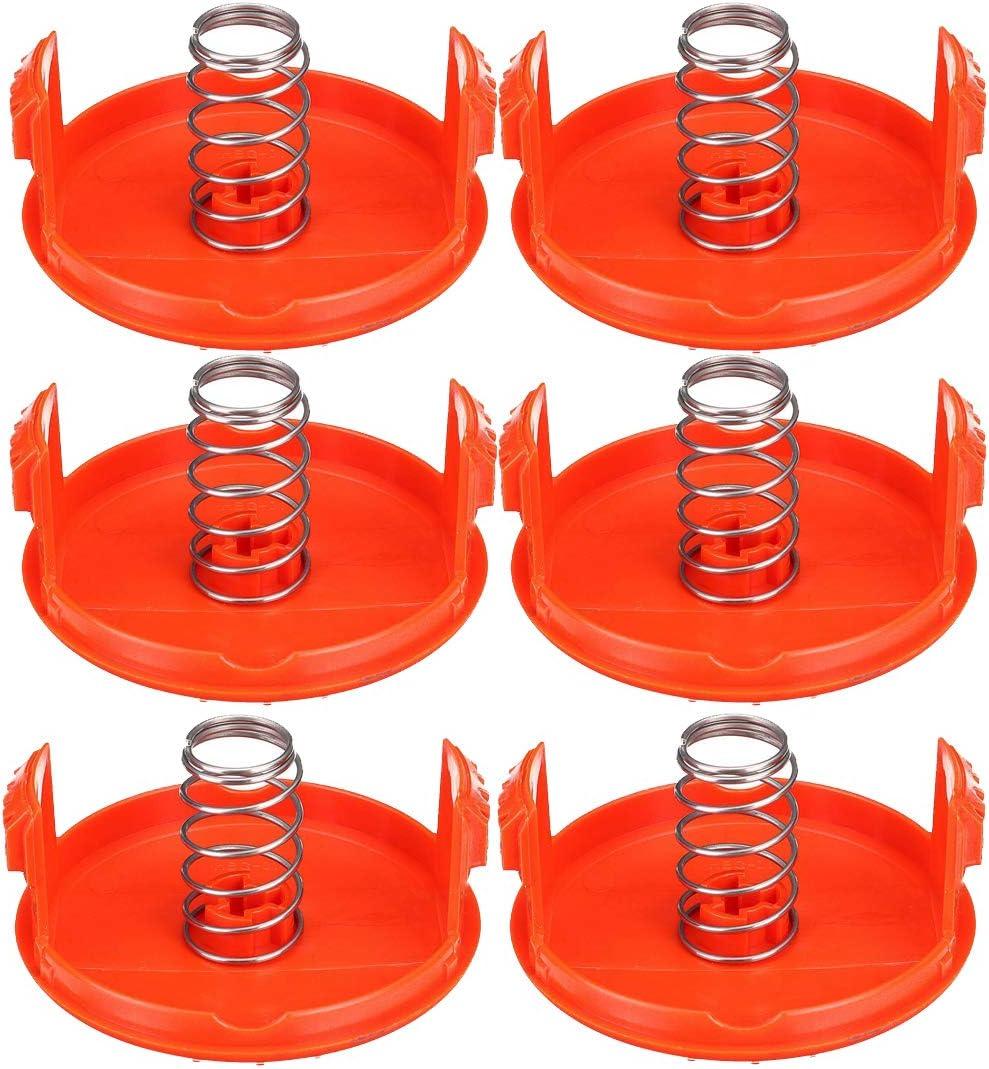 Trimmer Replacement Spool Cap - Replace RC-100-P, RC100P, 385022-03 - Compatible with Black and Decker - Weed Eater Cover - Weed Wacker Caps - Grass Trimmer Parts (6 Cap, 6 Spring) by BOOTOP