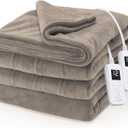 Sunbeam Electric Royal Luxe Microplush Heated Blanket, 12 Heat Settings, 12-Hour Auto Shut-Off, Fast Heating, Warm & Cozy, Machine Washable, Mushroom Color, Queen (90" x 84")