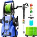 Pressure Cleaner Adjustable 5000PSI 4.0 GPM High Power Cleaners with 33ft Hose Reel, 4 Nozzle and Foam Cannon, Power Cleaners Machine for Home, Cars, Patio (Light Blue)