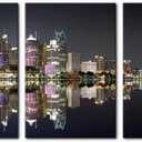 3 Pieces Panoramic Detroit Cityscape Picture Black and White Michigan Night Skyline Canvas Art Prints Wall Decoration for Bedroom Office Stretched and Framed Ready to Hang - 16"x24"x3 Panels (16" x 24" x 3 Panels, Wallart-15)