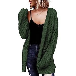 Dokotoo Women's 2026 Fashion Casual Open Front Long Sleeve Chunky Cable Knit Cardigans Sweaters Outerwear Coats with Pockets, Size Medium