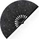 Vercraft 13'' Large Rave Fan for Women Rave Accessories Festival Outfits Glitter Hand Folding Clack Fan for Line Dancing Edm Music Festival Outfits(Black)