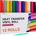 HTVRONT HTV Heat Transfer Vinyl Bundle (12 Pack) - 12" x 5FT HTV Vinyl Rolls, Easy to Cut Iron on Vinyl for All Cutting Machines, Easy to Weed Heat Transfer Vinyl (Multicolor)