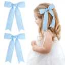 2PCS Light Blue Bows for Girls Grosgrain Ribbon Alligator Hair Clips Hair Barrettes Hair Accessories for Girl Teens Kids Toddler with Long Tail