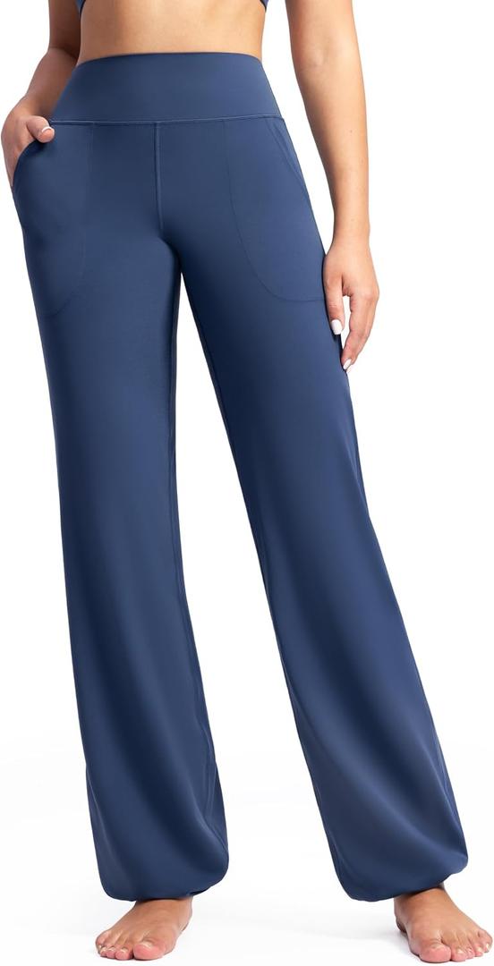 POSHDIVAH Women's Creamluxe Elastic Bottoms Straight Leg Sweatpants High Waisted Yoga Athletic Joggers with Pockets (Blue, XL)