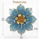 Metal Flowers Wall Decor Blue and Gold Wall Art Hanging Decorations 3 Pc Rustic Modern Floral Sculpture Wall Accent Artwork Indoor Outdoor for Bathroom Bedroom Living Room Garden Patio Porch 10 Inch