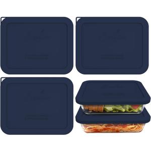 Sophico 3-Pack Silicone Lids for Pyrex Freshlock & SNAPWARE 6/8-Cup Glass Bowls (7211R/8608) - Airtight, Leakproof, Freezer/Dishwasher/Microwave Safe Replacement Rectangle Covers (Navy Blue-3Pack)