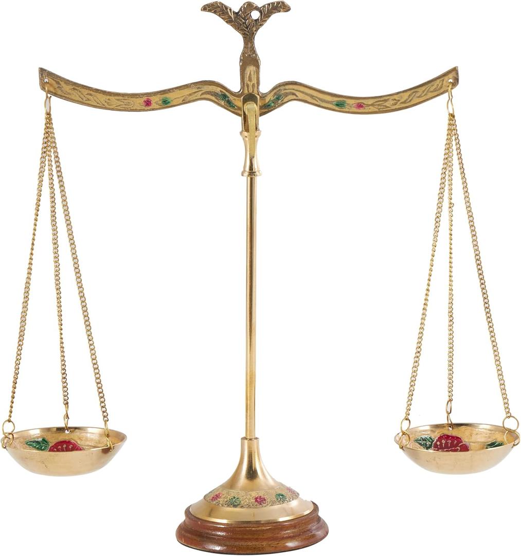 Deco 79 Metal Small Vintage Style Decorative Scales with Red and Green Floral Accents, 12" x 4" x 12", Gold