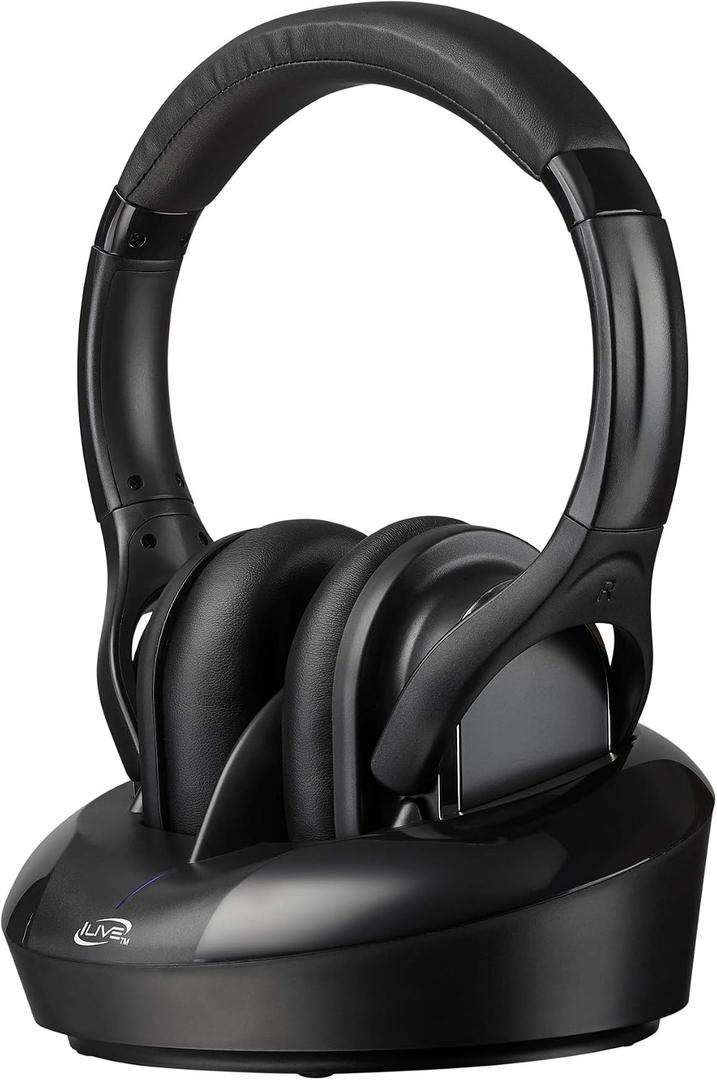 iLive Electronics Radio Frequency Wireless Headphones with Transmitter/Charging Dock, Black (IAHRF79B)