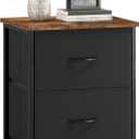 Somdot Nightstand with 2 Drawers, Bedside Table Small Dresser with Removable Fabric Bins for Bedroom Nursery Closet Living Room - Sturdy Steel Frame, Wood Top, Pull Handle - Black (Black Rustic Brown)