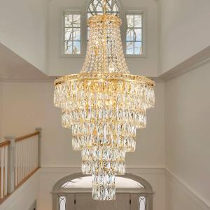 High Ceiling Chandelier 13-Light Gold Modern Crystal Chandeliers Pendant Light Foyer Chandelier Fixtures for Staircase Entryway Hallway Living Room, Adjustable Length H40 x W22