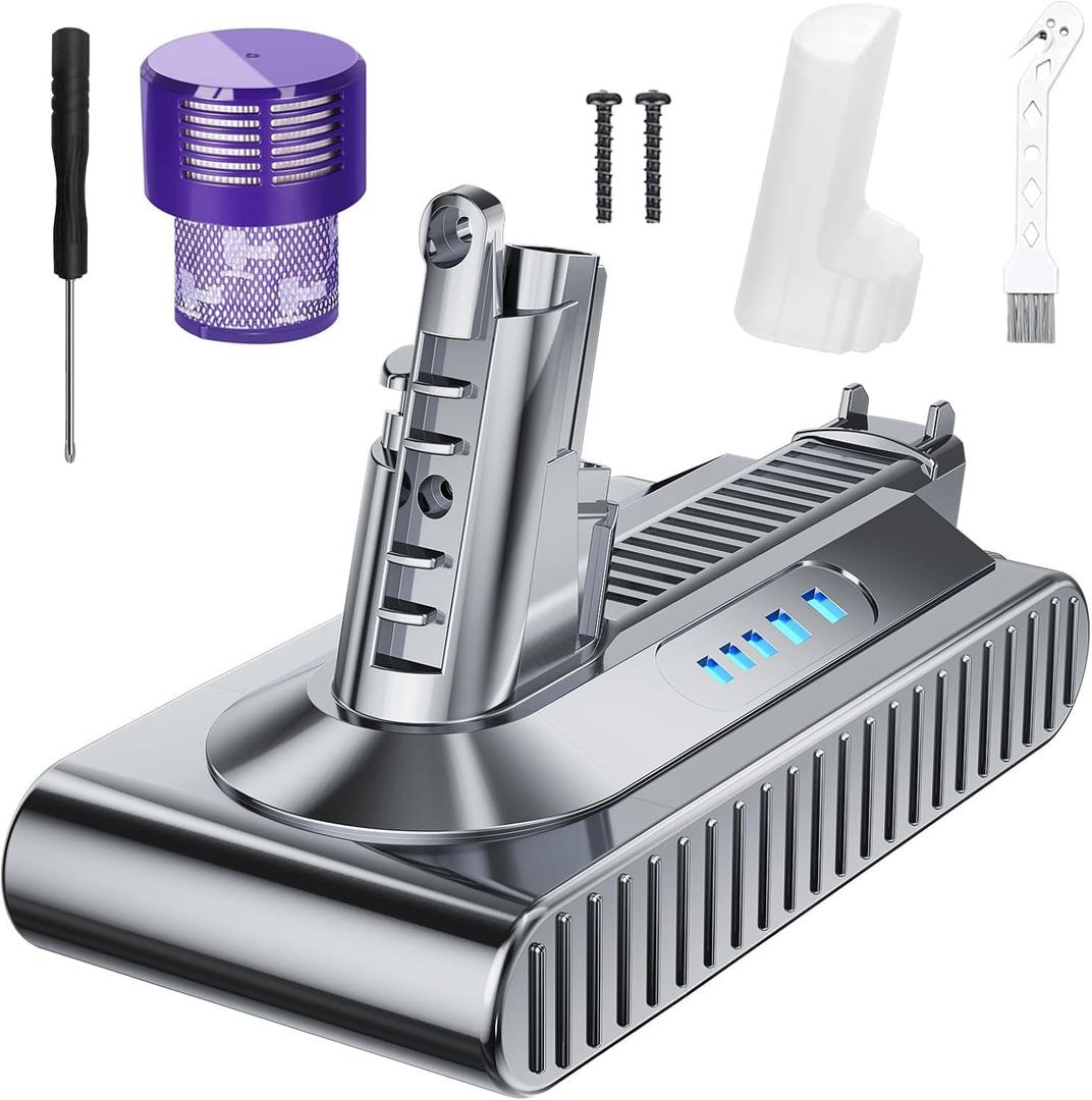 Bonacell Upgraded Replacement for Dyson V10 Battery 7000mAh Compatible with V10 Animal Absolute Fluffy Motorhead SV12 Handheld Cordless Vacuum Cleaner 25.2V Li-ion 969352-02 Battery (Matte silver 7000mAh)