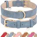 Didog Soft Padded PU Leather Dog Collar, Adjustable Dog Collar for Large Dogs with Durable Metal Buckle and D Ring,Blue,XL