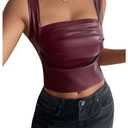 SOLY HUX Women's PU Leather Square Neck Tank Tops Sleeveless Slim Fitted Party Club Crop Top Pure Burgundy Medium
