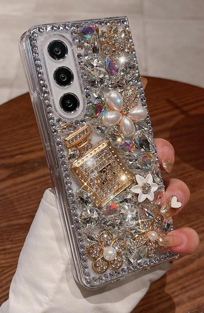 Case for Samsung Galaxy Z Fold 5 TPU Cover | Cute, Bling, Diamond, Girly Design, Glitter, Rhinestone, for Women Girls, Perfume