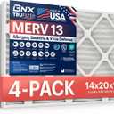 BNX TruFilter 14x20x1 Air Filter MERV 13 (4-Pack) - MADE IN USA - Electrostatic Pleated Air Conditioner HVAC AC Furnace Filters for Allergies, Pollen, Mold, Bacteria, Smoke, Allergen, MPR 1900 FPR 10
