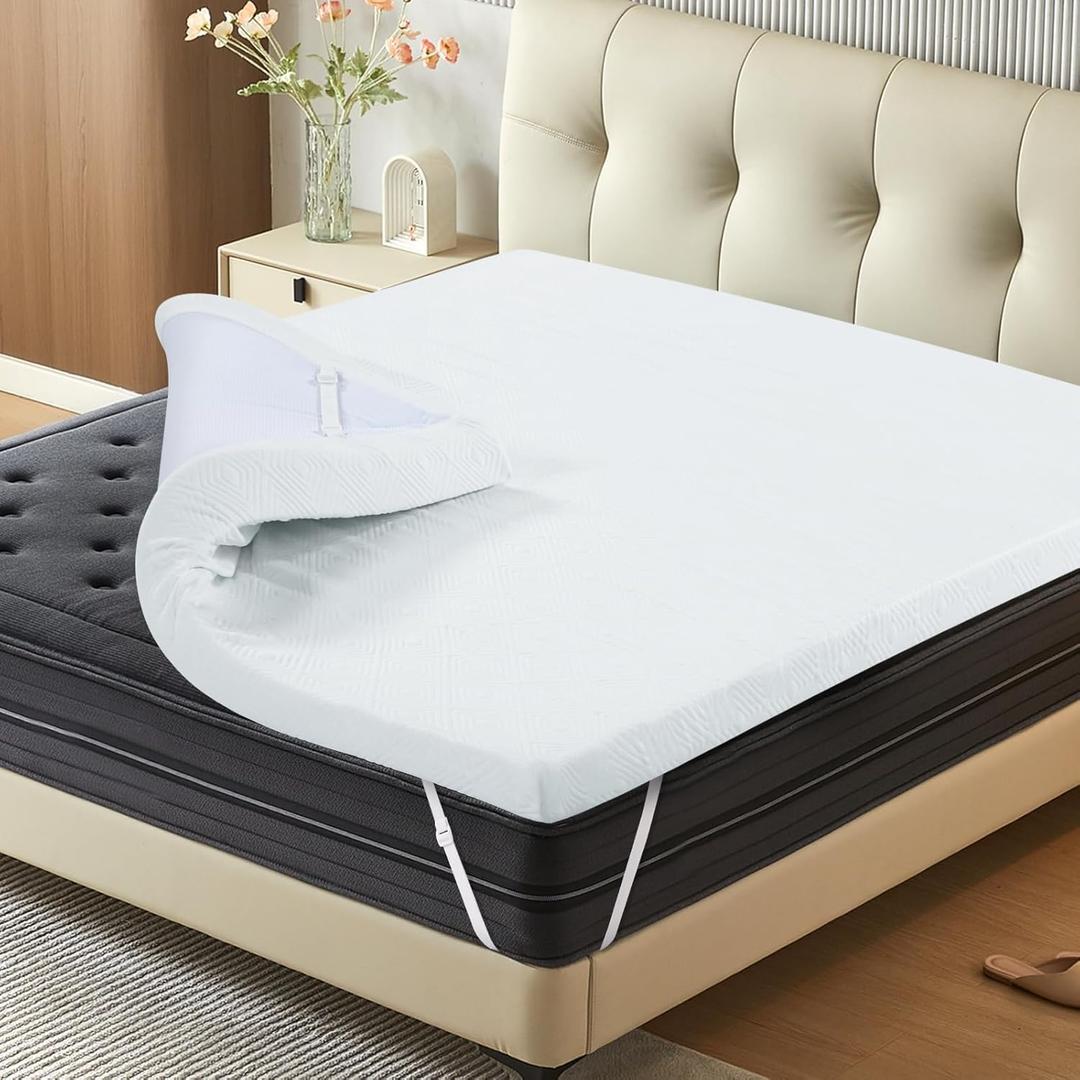 BedsPick Memory Foam Mattress Topper Twin Size, 3 Inch Gel-Infused, Machine Washable Cover, White