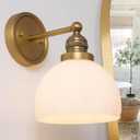 Gold Wall Sconces Vintage Bathroom Vanity Light Fixtures Modern Frosted Milk Glass Sconces Brass Sconce Wall Lighting for Living Room Bedroom Bathroom Mirror Hallway Stairway E26 Hardwire (drum)