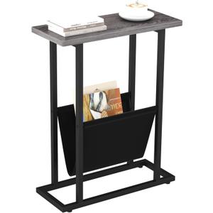 Yusong Narrow Side Table for Small Spaces, Small End Table with Magazine Holder, Skinny Slim Little Thin Table for Living Room, Bedroom, Sofa, Grey Oak (16.5"W)