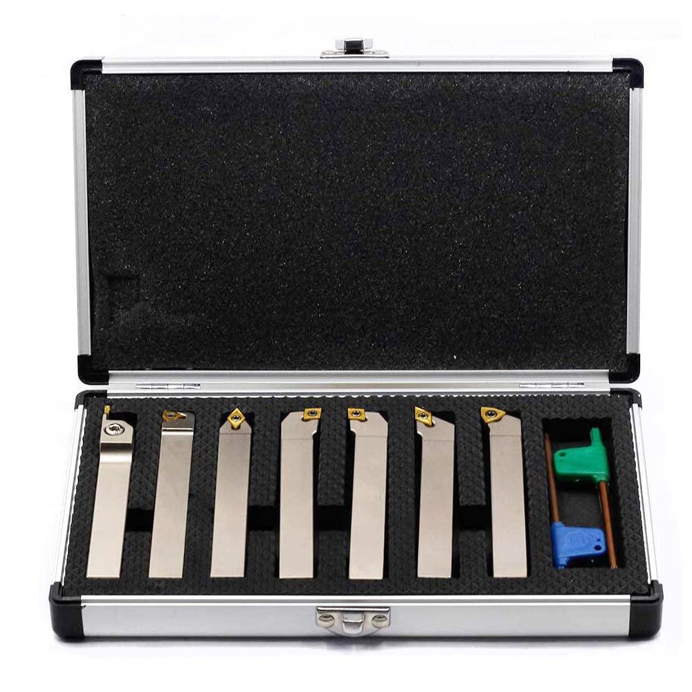 OSCARBIDE 1/2" Shank Heavy-Duty Nickel Plated Indexable Lathe Cutting Tools Set, CNC & Metal Lathe Tool Holders for Turning, Grooving, Threading, Parting & Cut Off (7-Piece Set)
