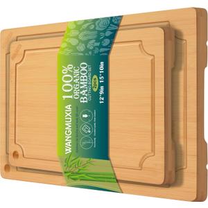 Durable Bamboo Cutting Boards for Kitchen  2-Piece Set with Deep Juice Grooves, Carbonized Surface & Heavy-Duty Design, Perfect for Charcuterie, Meat, and Vegetables