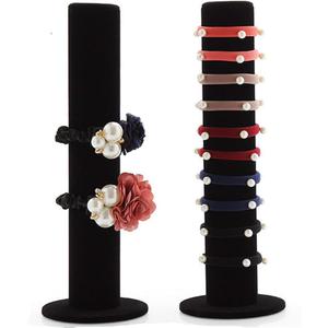 JIFF Jiffordwind Black Velvet Vertical Tower Hair Band Clasp Jewelry Bracelet T-Bar Organizer Holder (2 pack - Hair Band Display)