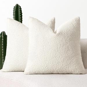 MIULEE 20x20 Inch Decorative Pillow Covers for Couch Bed Set of 2 Textured Boucle Neutral Throw Pillows White Accent Solid Cushion Pillowcase Cozy Soft Sofa Livingroom Home Decor