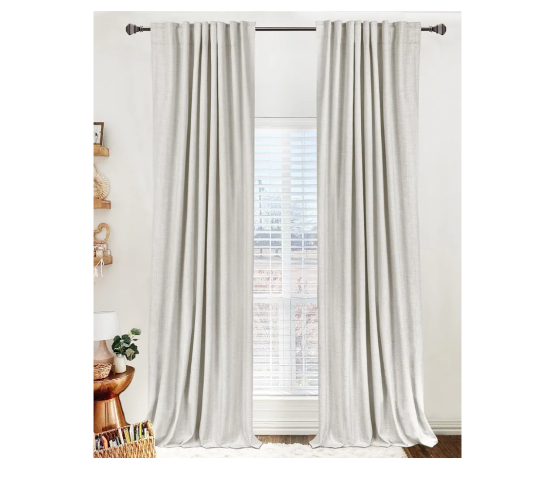 100% Blackout Shield Linen Blackout Curtains for Bedroom 96 Inches Long, Back Tab/Rod Pocket Living Room Drapes, Thermal Insulated Blackout Curtains 2 Panels Set, 50" W x 96" L, Beige