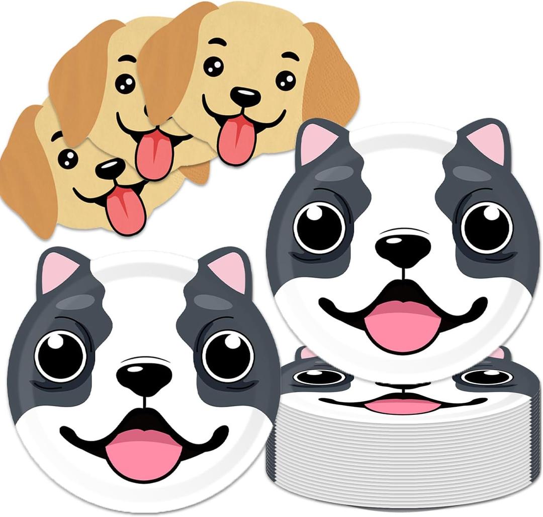 40Pcs Dog Birthday Decorations Pawty Birthday Plates and Napkins Set Supplies for Baby Shower Dog puppy Party Decorations