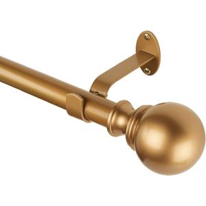 Elrene Home Fashions Cordelia Adjustable Single Curtain Rod with Globe Ball Finials, 1 Inch Diameter, Soft Gold, 28"-48"